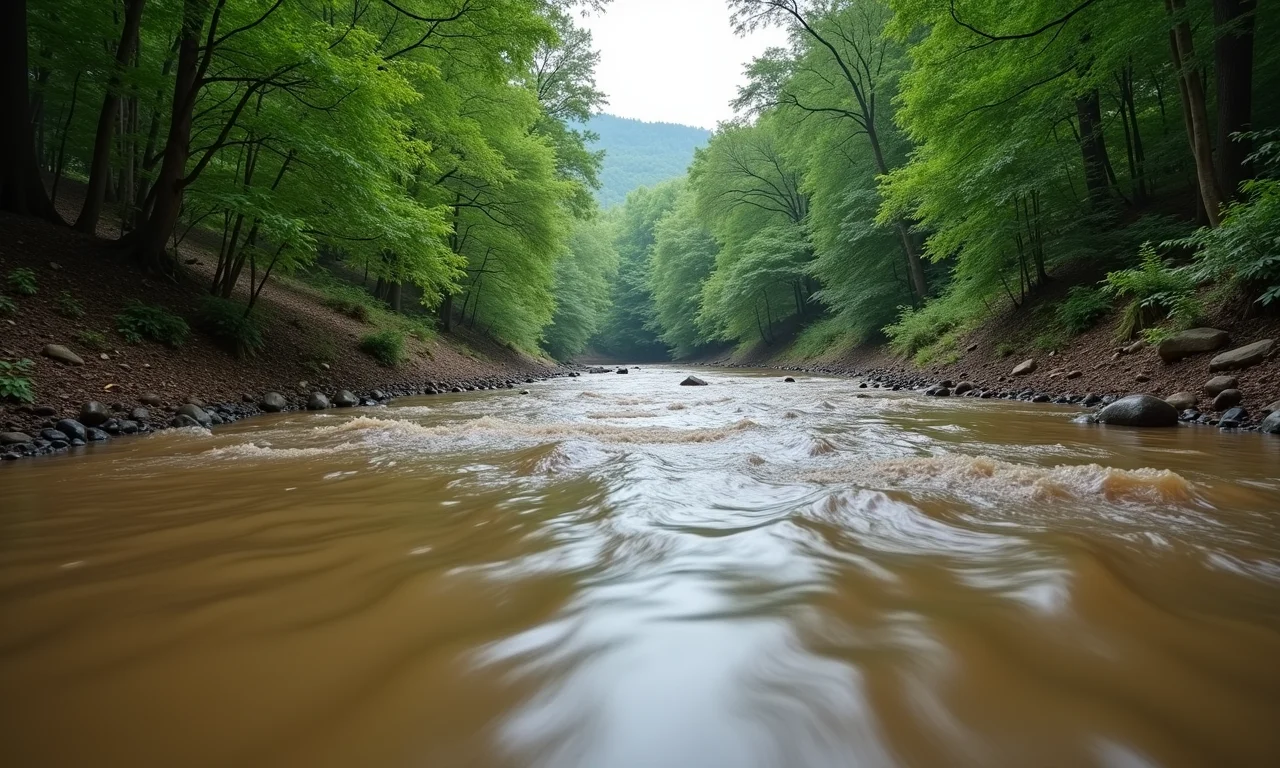 Rio com água barrenta, simbolizando confusão e incerteza.