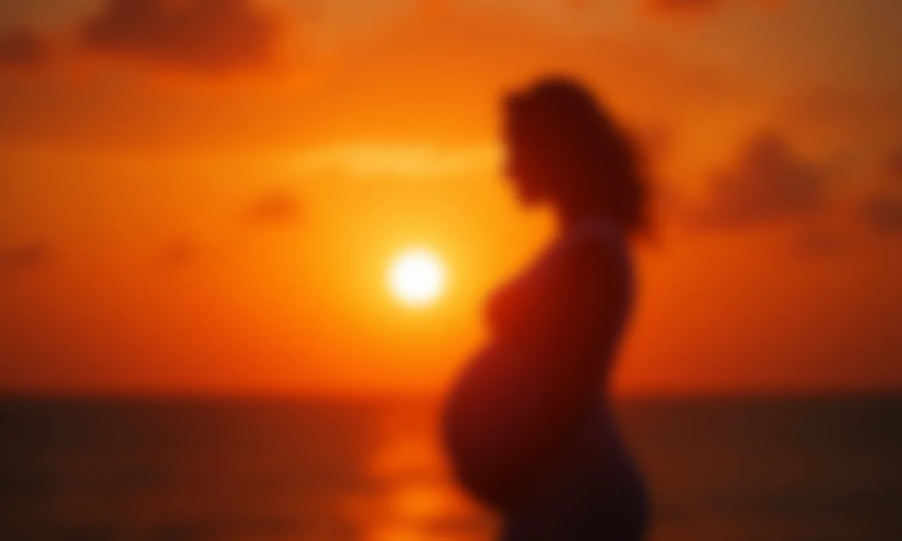 Silhueta de mulher grávida desconhecida contra pôr do sol brasileiro.