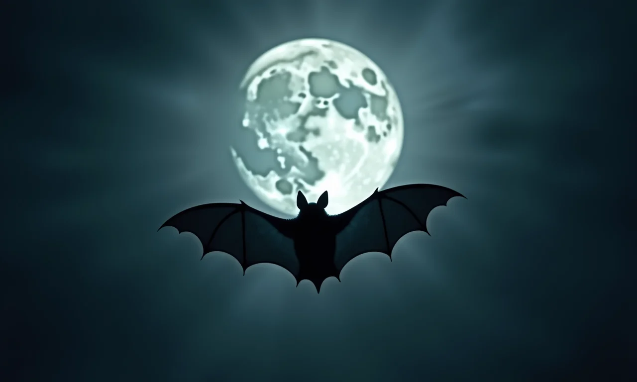 Silhueta de um morcego contra a lua cheia, representando o mistério dos sonhos.