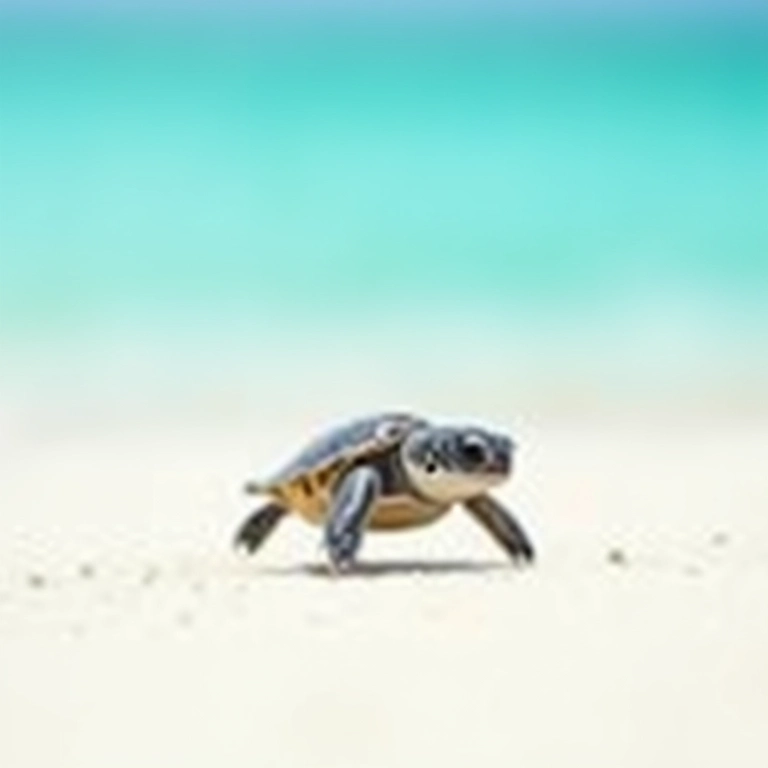 Tartaruguinha caminhando na areia em direção ao mar.
