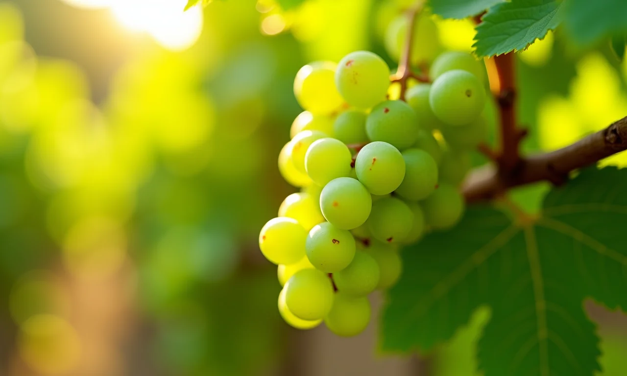 Uvas verdes frescas na videira, representando sonhos com uva verde.