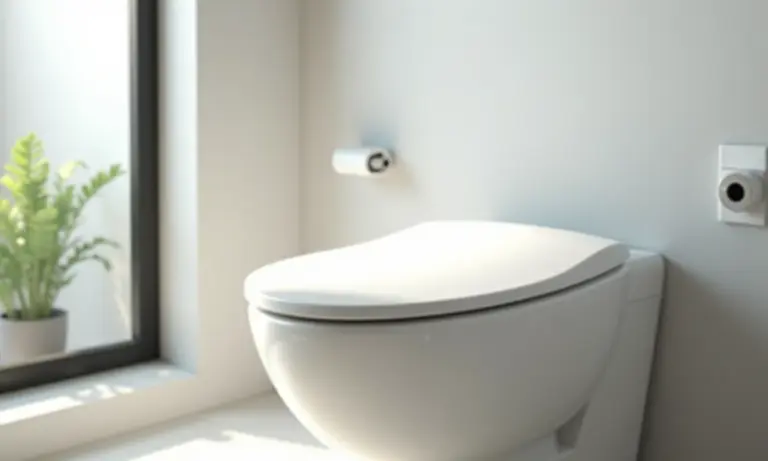 Vaso sanitário branco moderno em banheiro brasileiro bem iluminado.