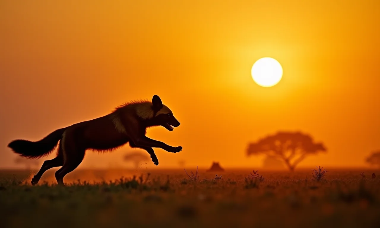 Wolverine correndo livremente na savana.