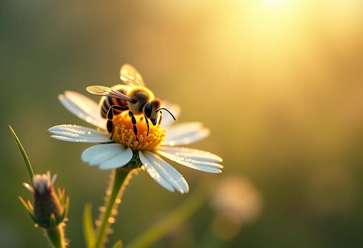 Abelha dormindo em flor: simbolismo do sono reparador dos insetos