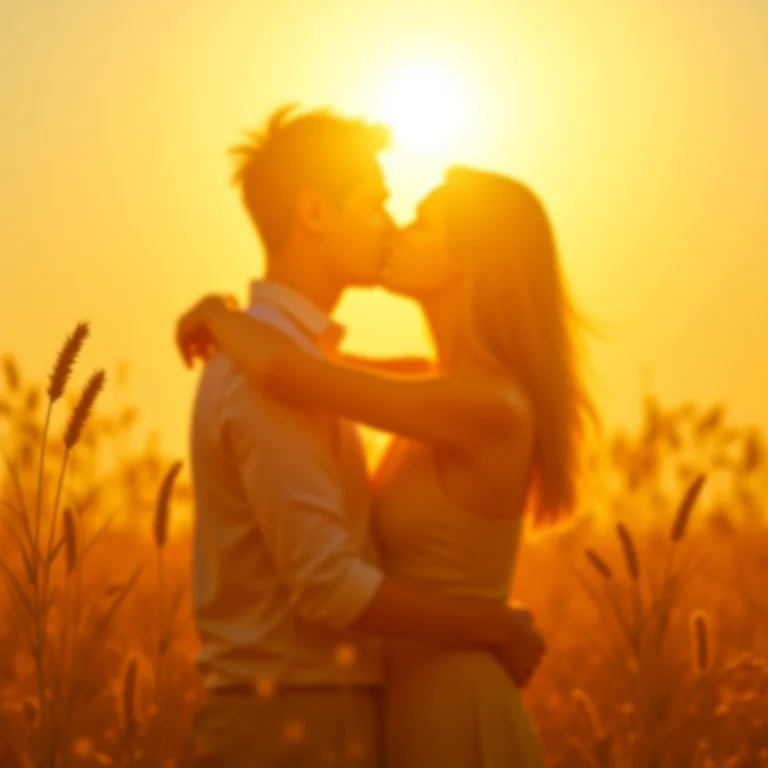 Abraço da avó: silhuetas se abraçando em campo de trigo dourado em sonho