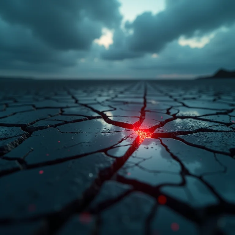 Alerta onírico: espelho quebrado refletindo tempestade em sonho