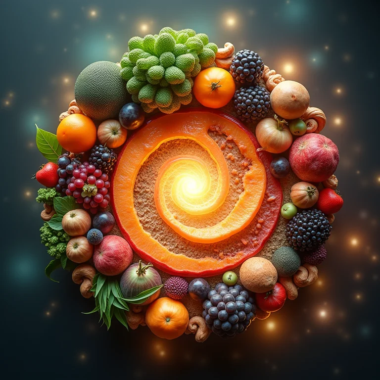 Alimentos formando uma galáxia espiral, nutrientes que promovem o sono