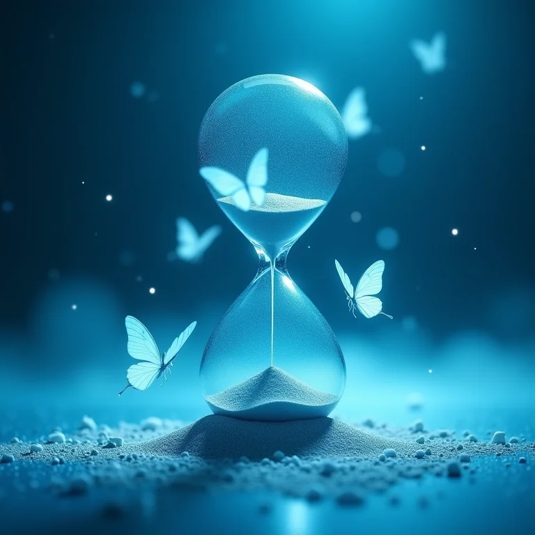 Ampulheta com areia se transformando em borboletas, representando o sono leve.
