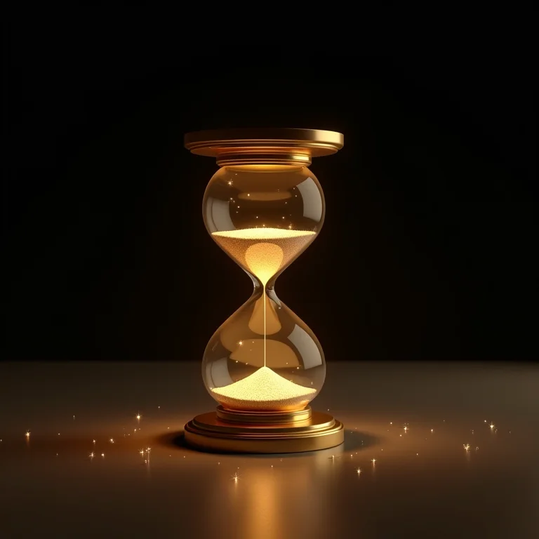 Ampulheta dourada com estrelas, simbolizando o tempo e a qualidade do sono.