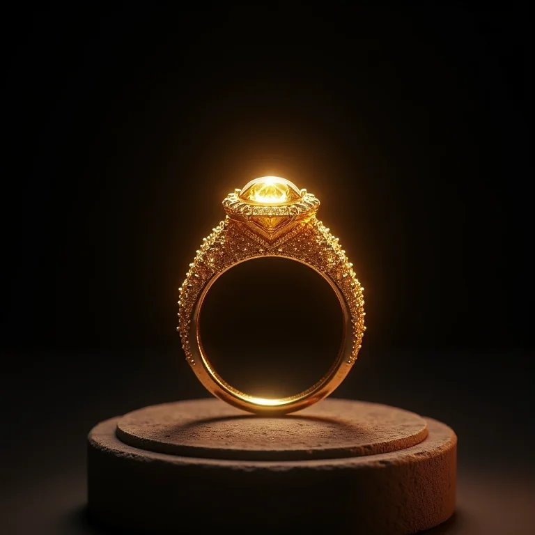 Anel de ouro com pedras preciosas, simbolizando qualidades valiosas