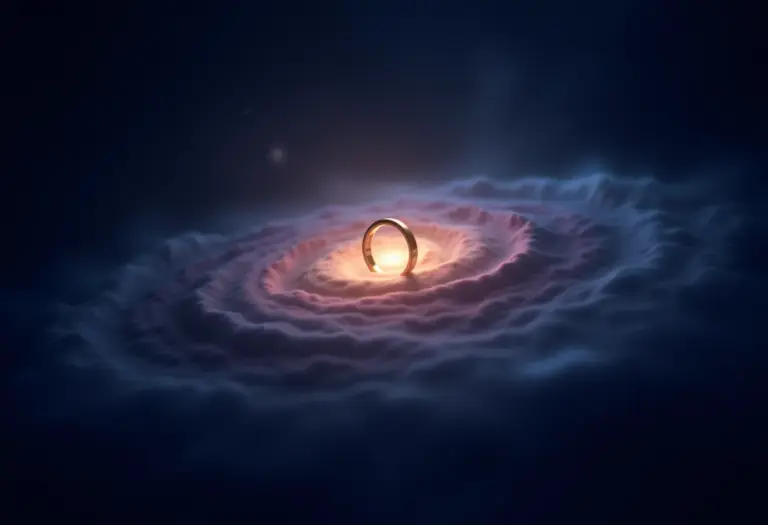 Anel de ouro flutuando em galáxia, simbolizando sonhos e o subconsciente