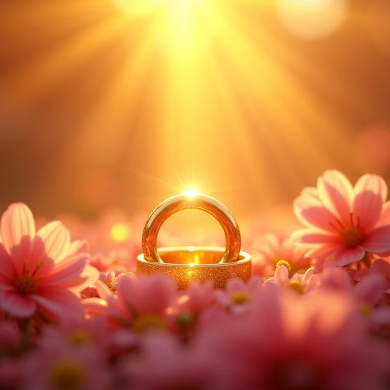 Anel de ouro novo sobre flores, representando prosperidade