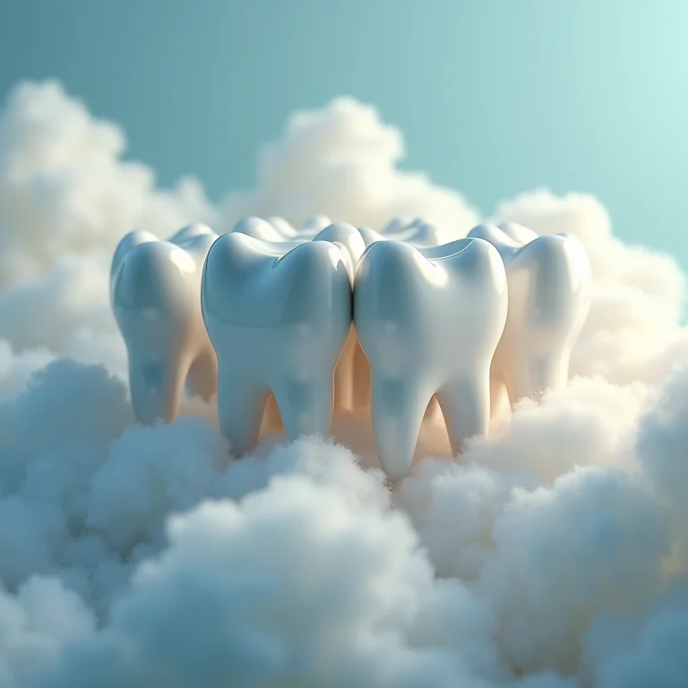 Aparelho oral se transformando em nuvem, simbolizando conforto no tratamento da apneia.