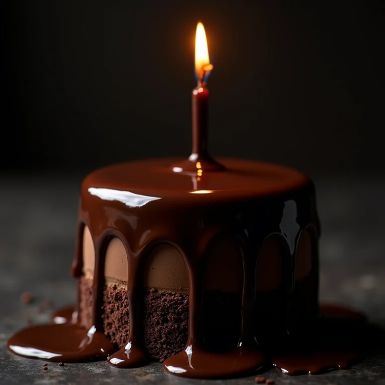 Bolo de aniversário de chocolate, representando prazer, indulgência e tentação.