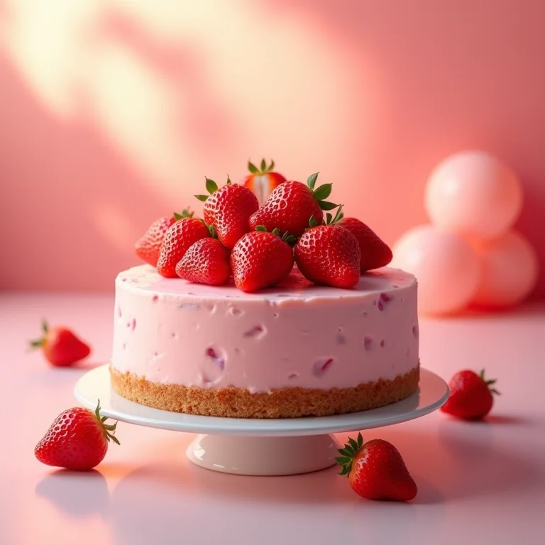 Bolo de aniversário de morango, representando amor, paixão e alegria.