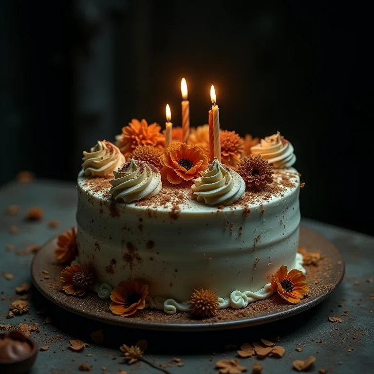 Bolo de aniversário estragado, representando oportunidades perdidas e desilusões.