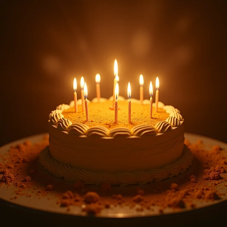 Bolo de aniversário grande e decorado, representando abundância e celebração grandiosa.