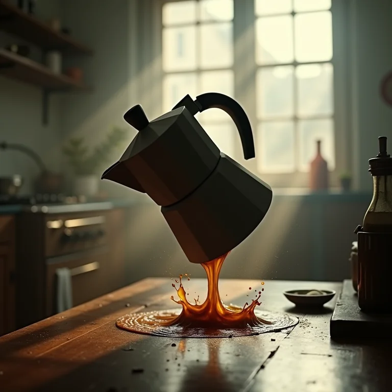 Bule de café caindo e quebrando no ar.