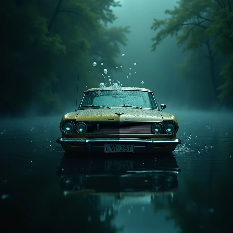 Carro afundando: bolhas subindo de um carro submerso, simbolizando o fim de um ciclo