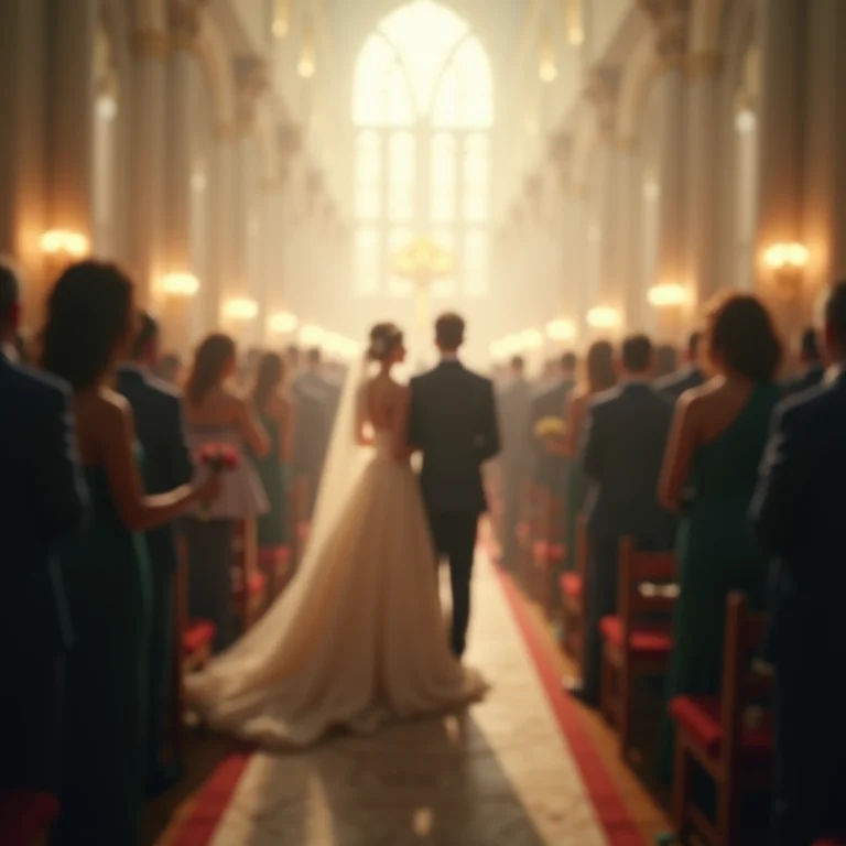 Casamento desorganizado com figuras distorcidas, representando um sonho caótico.