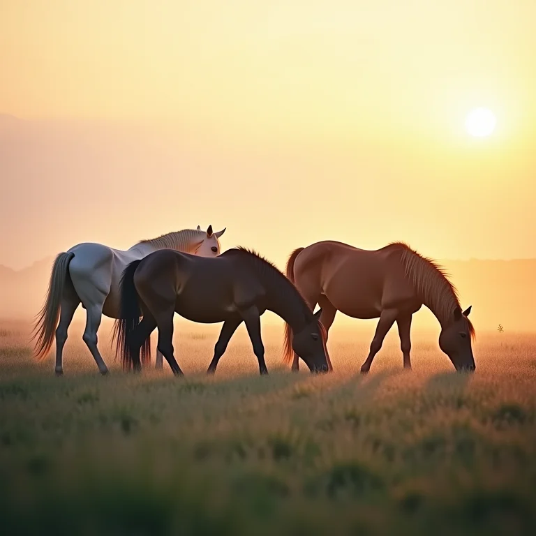 Cavalo pastando em grupo: harmonia e colaboração