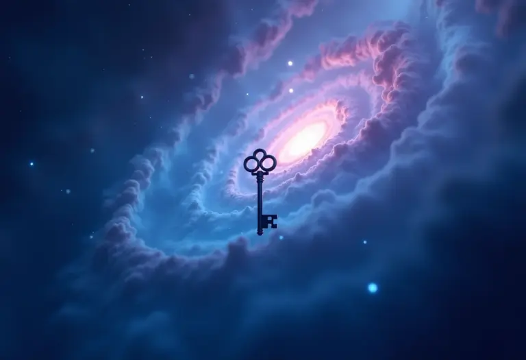 Chave antiga flutuando em galáxia simbolizando a interpretação dos sonhos