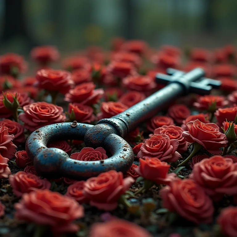 Chave grande enferrujada, simbolizando oportunidades perdidas e a necessidade de renovação.