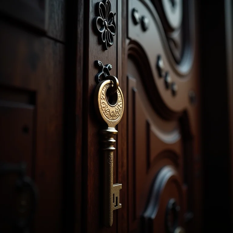 Chave grande na porta de casa, representando acesso a novas oportunidades e segurança familiar.