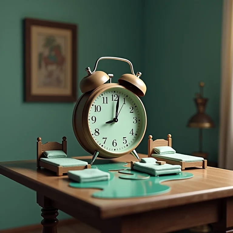 Cochilos diurnos: relógio derretido em miniaturas de camas