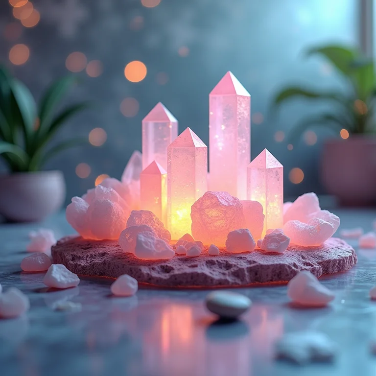 Cristais e elementos naturais, representando a decoração relaxante