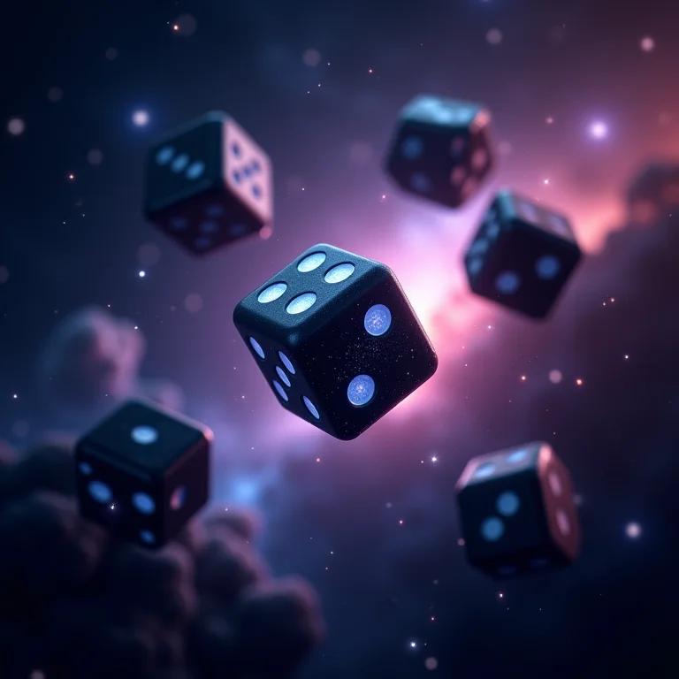 Dados flutuando em uma nébula com combinações vencedoras