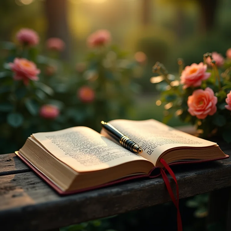Diário e caneta em um jardim, representando a importância de anotar os sonhos