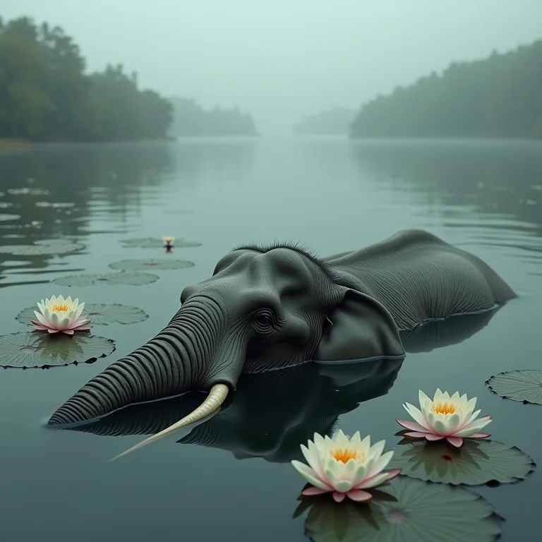 Elefante morto boiando na água: fim de um ciclo, aceitação e transformação.