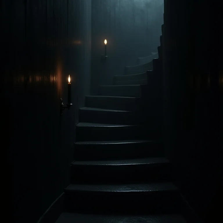Escada escura e sinuosa, simbolizando incertezas e medos sobre o futuro.