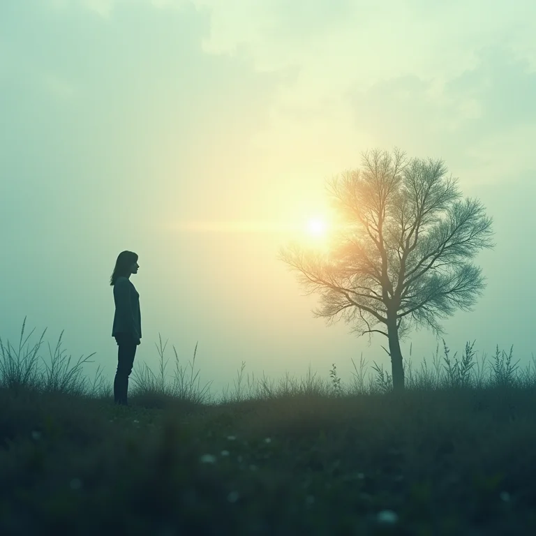 Figura compartilhando paisagem onírica com consultório de terapeuta, representando a partilha com um profissional.