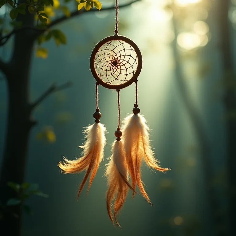 Filtro dos sonhos balançando, com sombras de ondas sonoras, representando a prevenção de falar dormindo.