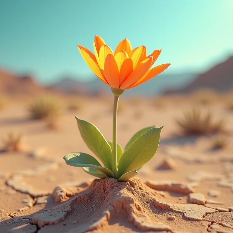 Flor do deserto florescendo na aridez, representando resiliência e persistência.