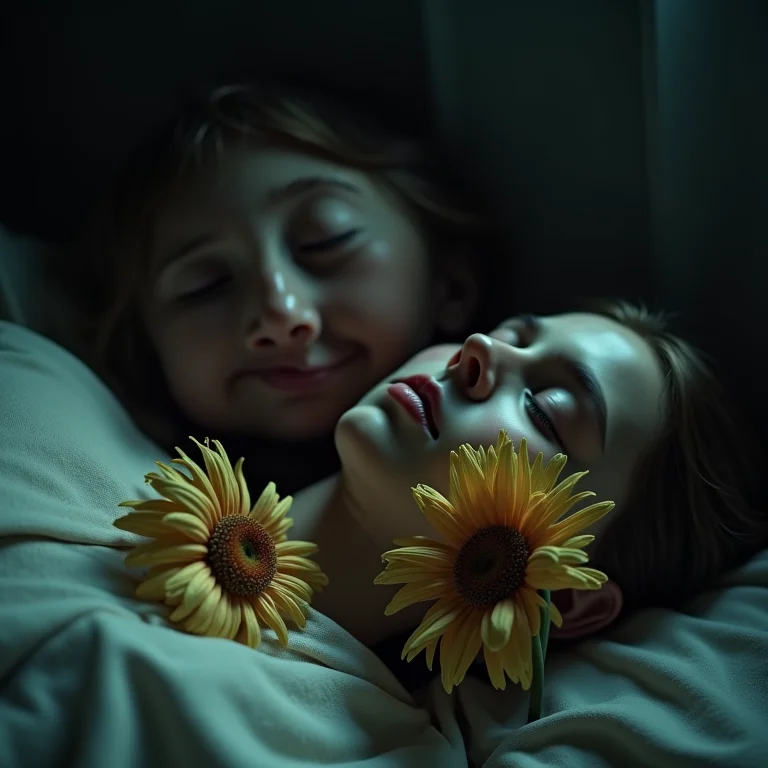Flor murcha ao lado de pessoa dormindo, simbolizando exaustão