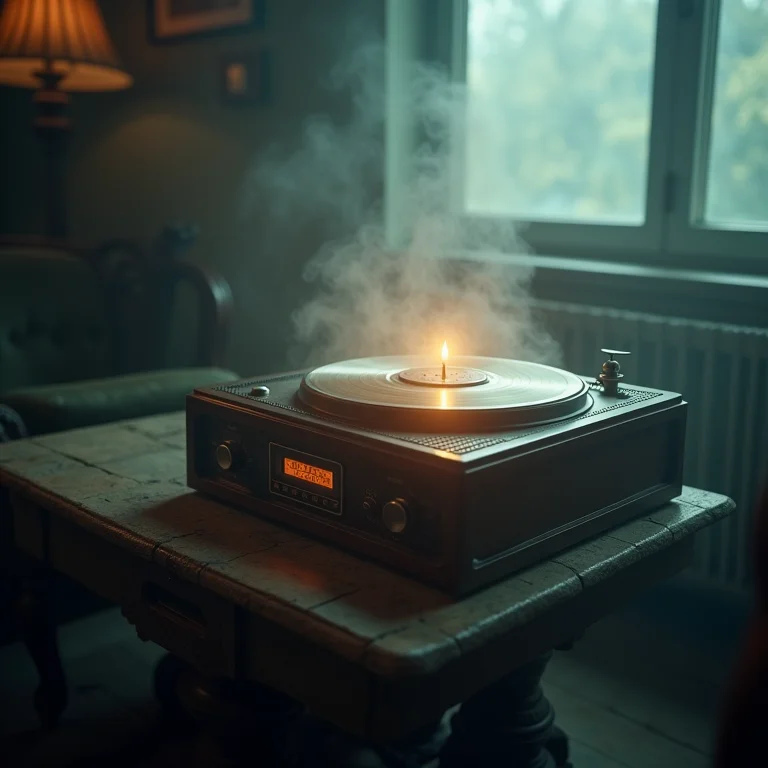 Gravador de áudio vintage com brilho suave, representando a captura do sono.