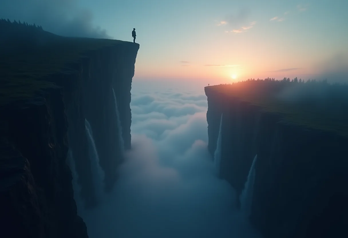 Homem caindo de penhasco: representação do medo da perda de controle.