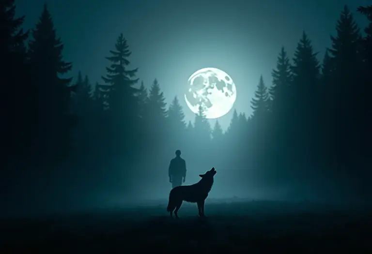Imagem conceitual de transformação em lobisomem sob a lua cheia