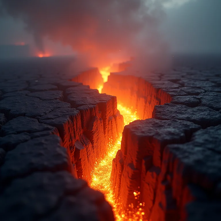 Imagem de rachaduras na terra com fogo, representando tremor de terra e fogo em sonho