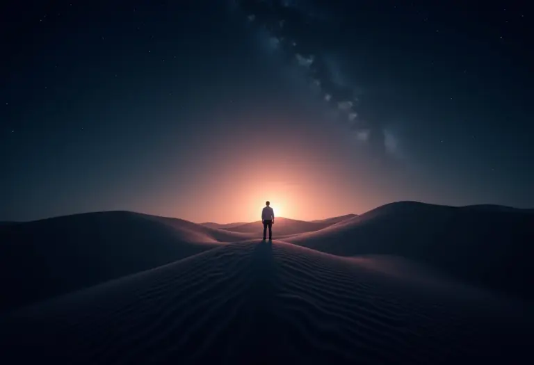 Imagem onírica de um deserto estrelado representando sonhos e o subconsciente.