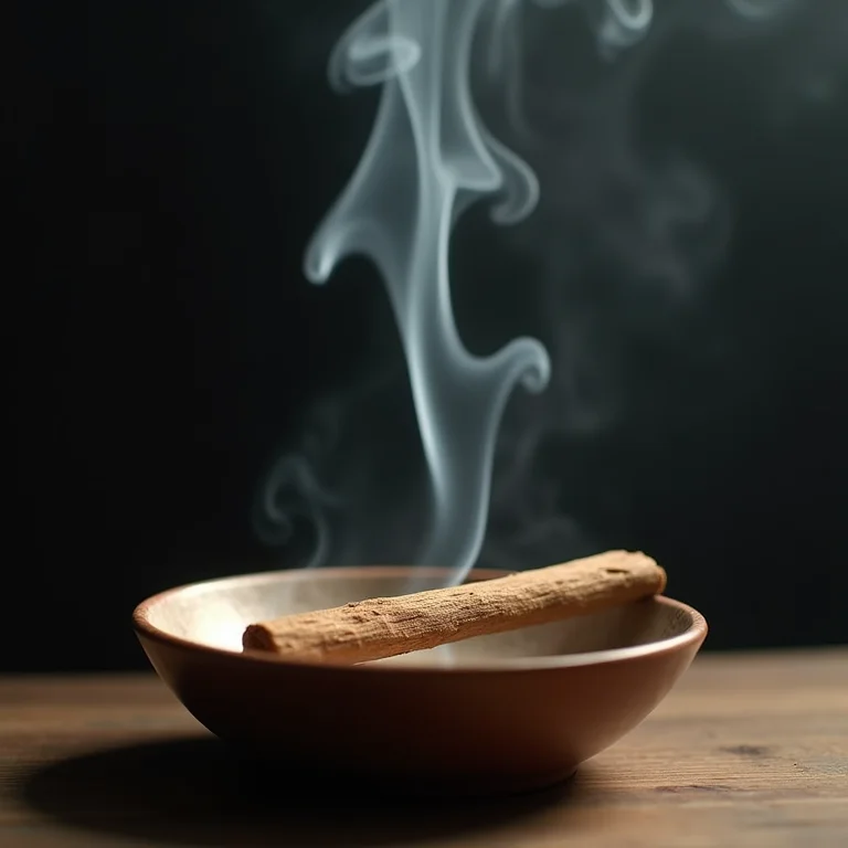 Incenso natural de Palo Santo queimando suavemente.