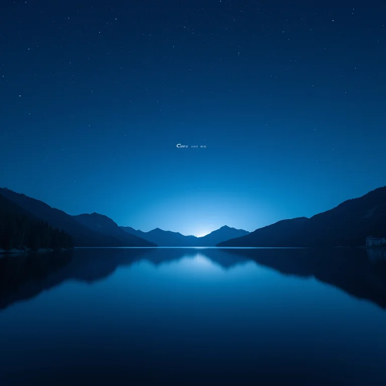 Lago refletindo céu estrelado com logo 'Calm'