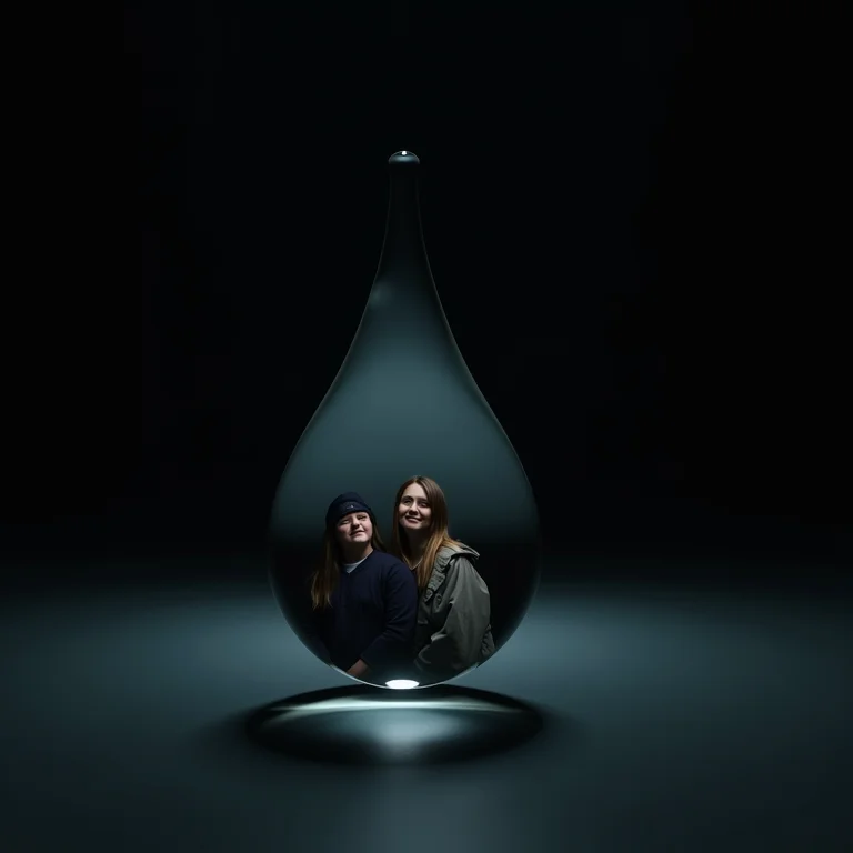 Lágrima refletindo retrato de família distorcido