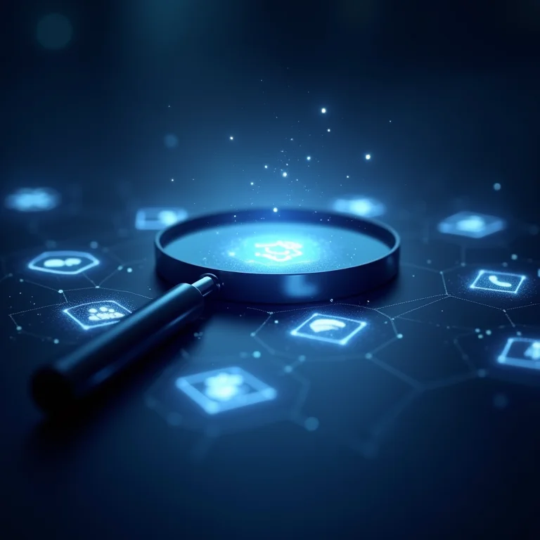 Lupa examinando ícones de aplicativos para o sono