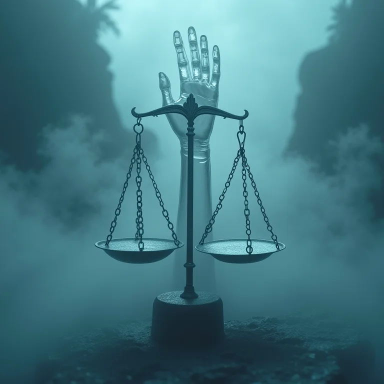 Mãos de cristal acorrentadas à balança