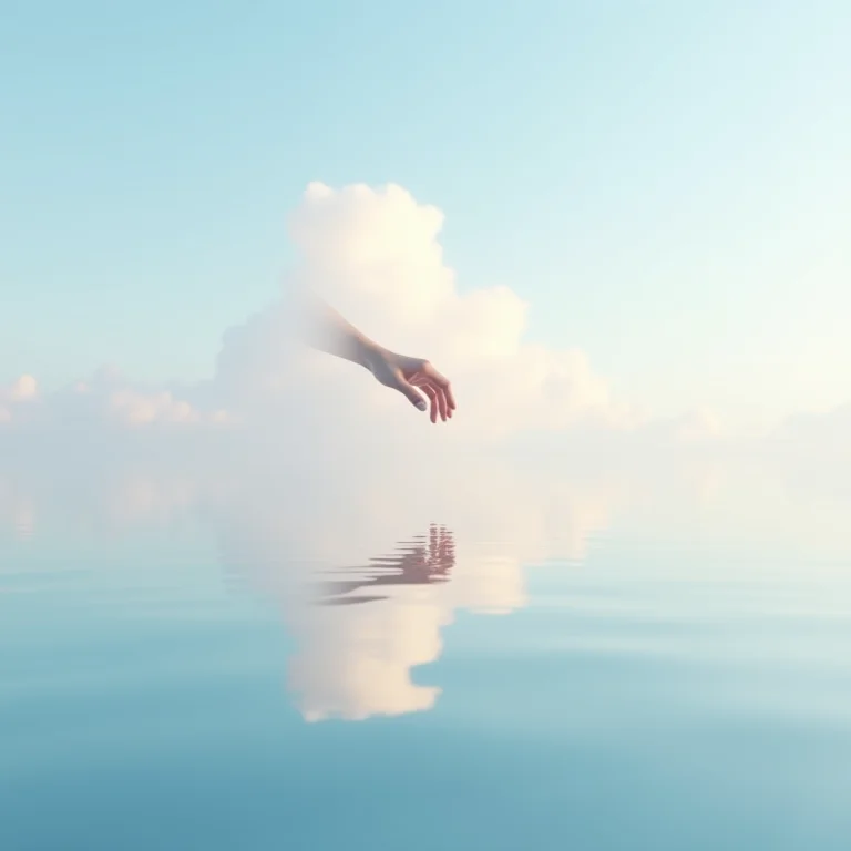 Mar calmo com mão gentil alcançando das nuvens