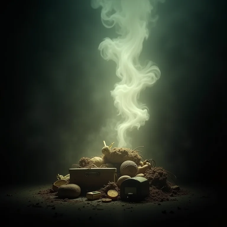 Objetos antigos desaparecendo, simbolizando o desapego